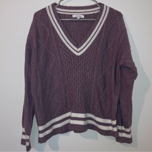 Purple and White V-Neck Sweater